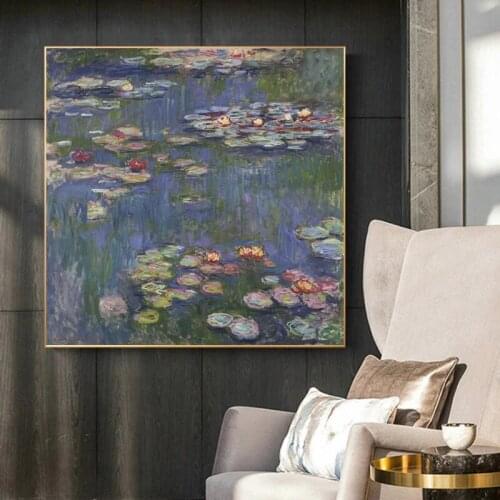 Claude Monet Water Lilies 1916 Landscape Famous Art Canvas Painting Posters Print Wall Art Picture for Living Room Decor Cuadros