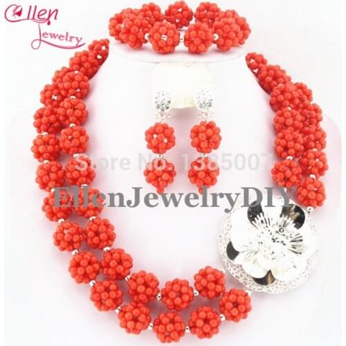 Orange African Coral beads Jewelry Set Coral Beaded Necklace Set Nigerian Wedding Beads Jewelry Set W7377