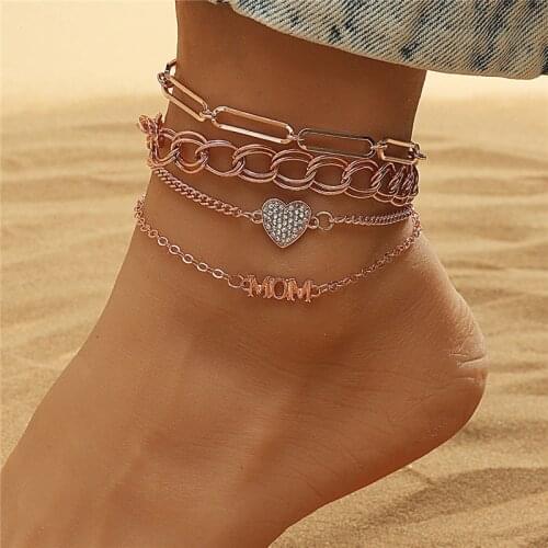 LETAPI 2021 New Female Anklets Set Crystal Heart Barefoot Crochet Sandals Foot Jewelry Foot Legs Bracelet Anklets for Women