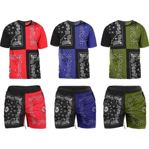 Summer tracksuit men Casual spell color Streetwear Mens t shirt+shorts 2-piece set High street fashion Hip hop mens sets
