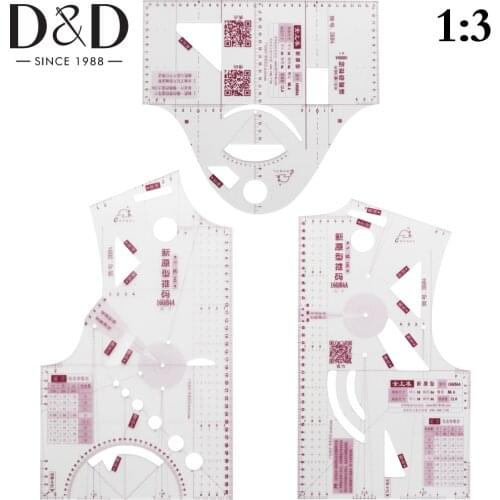 D&D 1:3 Cloth Design Ruler Transparent Curve Ruler Measure Ruler Pattern Making Cloth Craft Tailor for Doll Sewing Tool