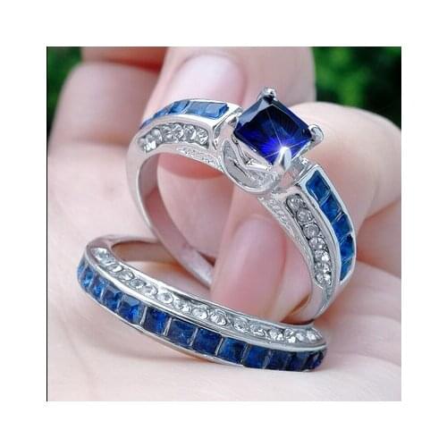 Foreign trade hot new ring set with zircon white diamond blue diamond ring
