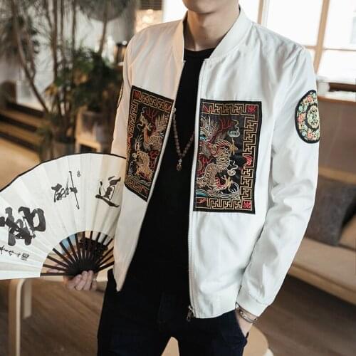 Chinese Men Jacket Coat Bomber Man Dragon Embroidery 5XL Men Jacket Coat Black Jacket Streetwear Mes Clothing 2019