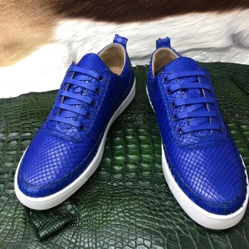 100% Genuine real genuine python skin fashion men shoe black color and light blue color python skin leisure men shoe free ship