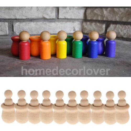 10pcs Wooden People Peg Doll Nesting Set Peg Dolls Crafts DIY Print Montessori Toy