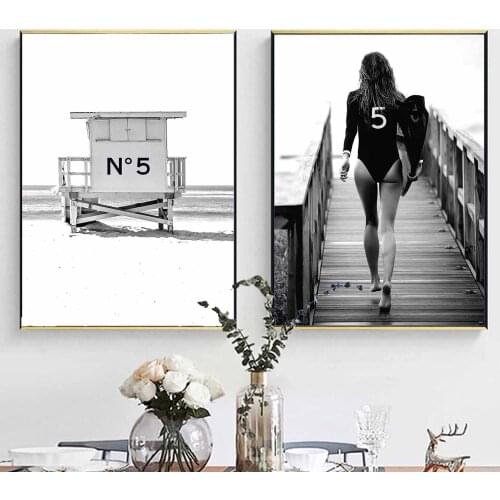 Wall Art Home Decor Nordic Hd Print Sexy Beauty Modular Picture Black and White Posters Canvas Painting For Bedroom Framework