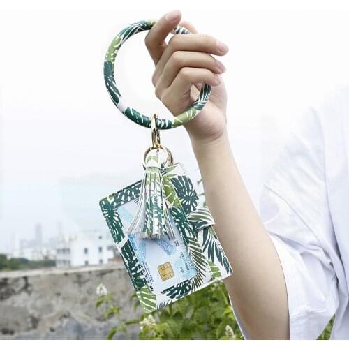 2020 New style Purse Keychain Female Pu Fitness Bracelet Multi-Card Bracelet Keyring Pendant Zinc Alloy Pu keychains wholesale