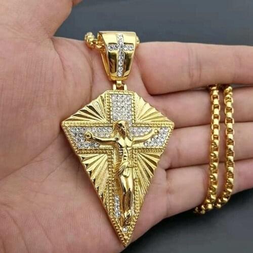 New Fashion Inlaid Zircon Cross Jesus Pendant Geometric Necklace Creative Popular Exquisite All-match Jewelry Accessories