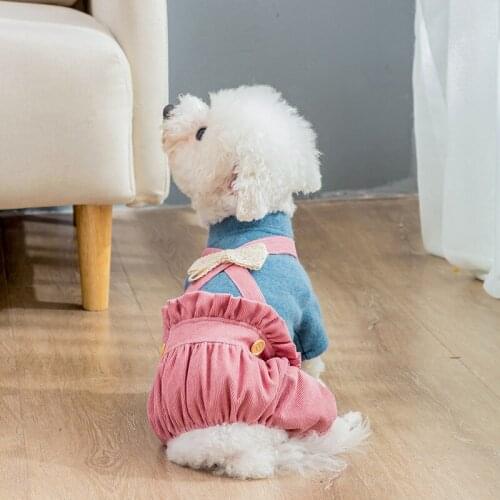 Autumn&Winter Teddy Pomerang Four-legged Clothing BowKnot Overalls Outfit for Small Dog Puppy Cat Jumpsuit Rompers Dog Costumes