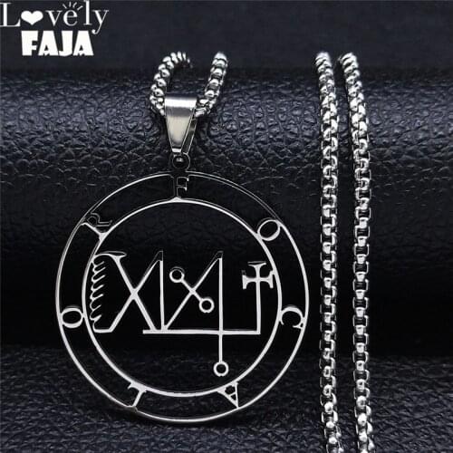 Stainless Steel Sigeal Sigil De Lucifer Satan Necklace FOCALOR Lazer Key Baphomet Stamp Necklaces Jewelry colgante N4459S03