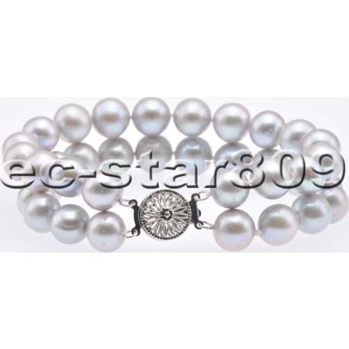 P6849 A++ 2Row 8" 11mm Round Gray Freshwater Pearl Bracelet