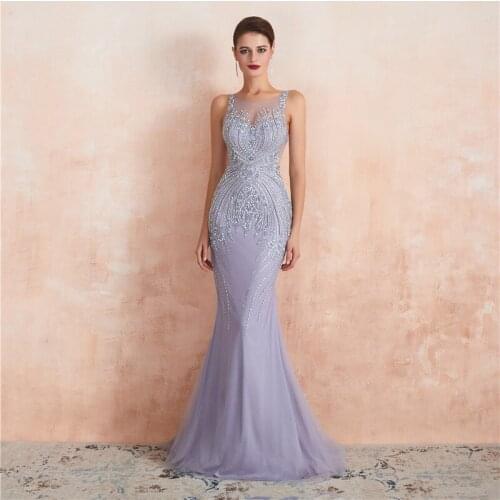 Sheer Scoop Neck Beading Luxurious Mermaid Prom Dresses Slim Fitted Elegant Special Occasion Party Gowns Fashion Lavender