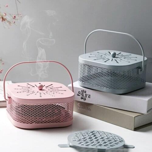 Portable Iron Mosquito Coil Holder with Handle Square Fireproof Incense Holder Mosquito Incense Burner Box for Home Camping