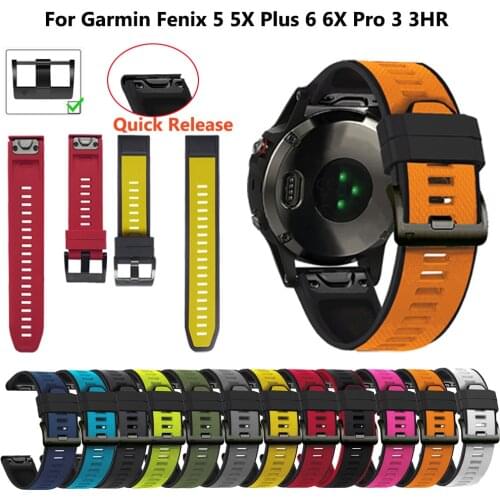 26 20 22mm Sport Silicone Watchband Wriststrap for Garmin Fenix 6X 6 6S Pro 5X 5 5S Plus 3 3HR Easy Fit Quick Release wirstband