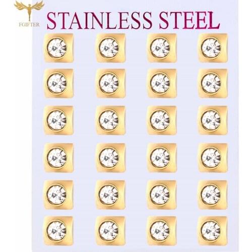 Hip Hop CZ Crystal Stainless Steel Square Stud Earrings for Men Women Unisex Earrings Fashion Geometric Jewelry