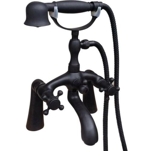 Black oil Antique Brass Deck Mounted Bathroom Tub Faucet Set with 1.5M Hose Handheld Shower Spray Head Bath Mixer Tap 2tf703