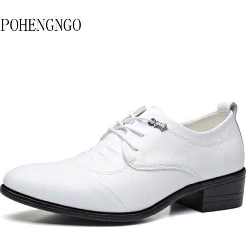 Fashion white oxfords shoes Mens Genuine leather Homecoming Dress Shoes Men hidden heel 6cm Man Wedding Shoes zapatos hombre