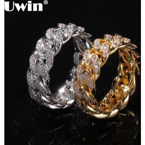 UWIN 8mm Cuban Link Rings Hiphop Wedding Party Jewerly Full Iced Out Cubic Zirconia Fashion Micro Pave Ring For Men Women