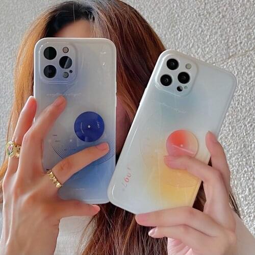 Rotating CD Disc Blue Color Gradient Phone Cases for iPhone 12 Pro Max 11 Pro X XS Max XR 7 8 Plus 12 mini Soft IMD Shell Cover