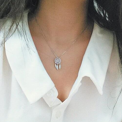 XIYANIKE New 2017 Fashionable Silver Dream Catcher Feather Necklaces for Women Gift Vintage Fashion Jewelry Necklace VNS8290