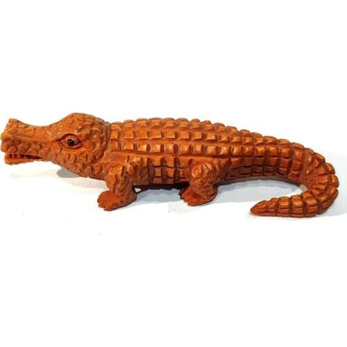 Y7477 - 2" Hand Carved Japanese Boxwood Netsuke Figurine Carving : Crocodile