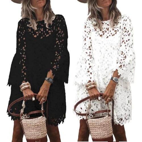 1Set Sling Dress Cover-Up Set Lace Flare Sleeve Women See Through Patchwork Dress for Dating 2021 Women Summer New Fashion Dress