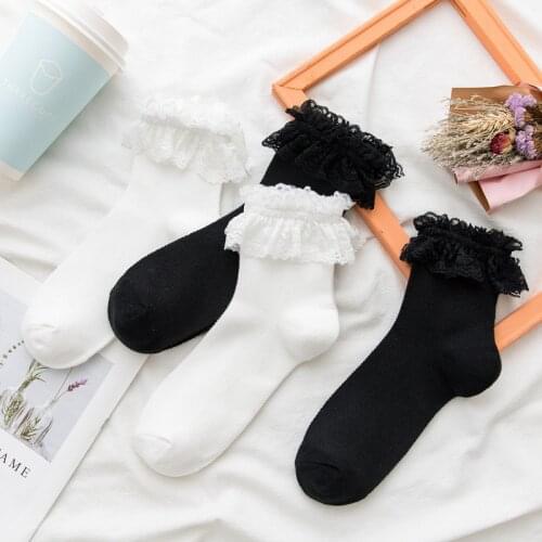 1 Pair Of Lolita Socks Cute Ruffled Mid-Tube Socks Japanese Girlish Lace Socks Promotion And Sales 99% Lolita Clothing