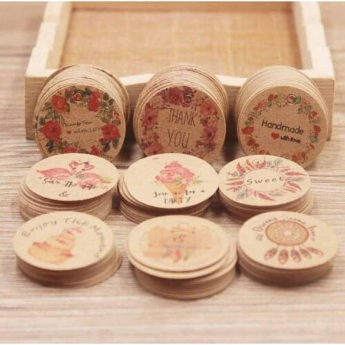 100pcs/lot Circle Shape Kraft Paper Gift Label Tag Handmade Jewelry Charms Tag DIY For Candy/Gift/Cookies Packing Label Card