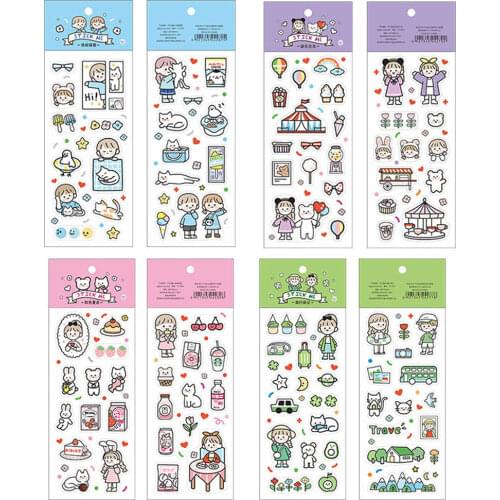 12 Different Sheets Cute 3D Puffy Bulk Stickers for Girl Scrapbooking Cartoon Stationery Sticker Sticky Paper Birthday Gifts