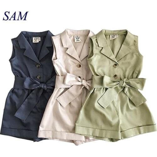 2021 Summer Ins Baby Girls Dress Clothes Sleeveless Bow-tie Waist Romper Jumpsuit Overalls Shorts Outfits Childrens Clothes