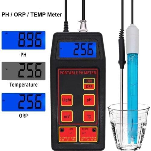 Digital 3 in 1 PH ORP TEMP Meter Monitor Aquarium Drink Water Quality Tester Water Treatment Replaceable BNC Probe PH ORP Meter