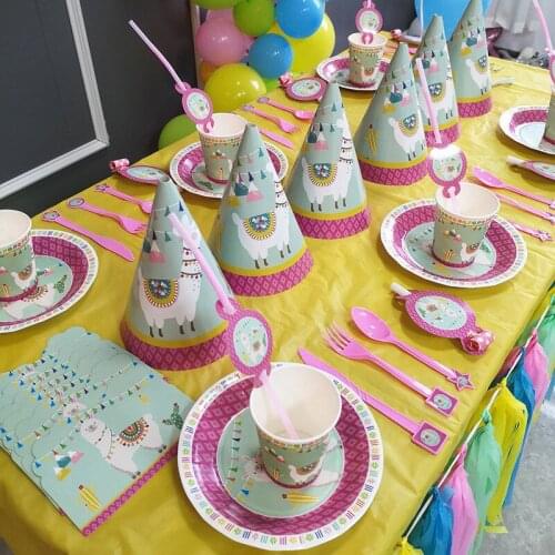 Alpaca Birthday Party Decorations Llama Cactus Paper Garland Banner Plates Cups Napkin Balloons Baby Shower Kids Party Supplies