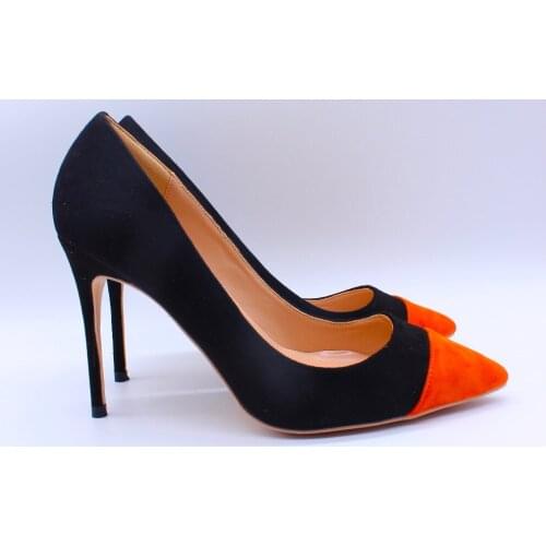 Free shipping fashion women Pumps lady Black suede orange Pointy toe high heels shoes size33-43 12cm 10cm 8cm Stiletto heeled