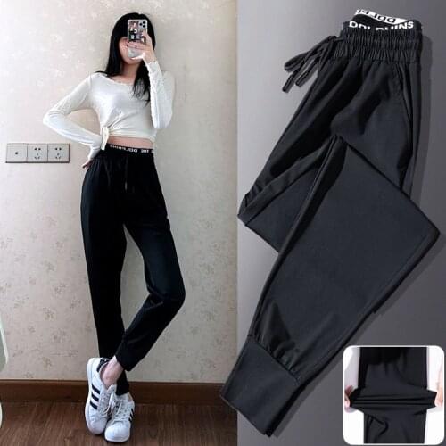 Ice Silk Quick Drying Pants Women For Summer 2021 New Spring Loose Casual Black Thin Print Letter Sports Pant Women Couple Pants