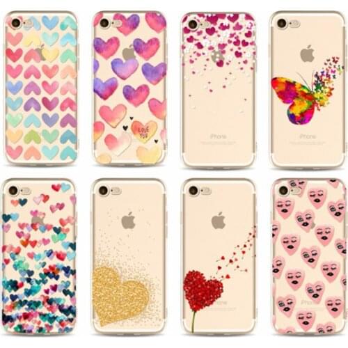 For iPhone 11 Pro XS Max X XR 8 7 6 6S Plus Cover Watercolor Hearts Pattern Clear Soft TPU Case