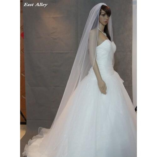 1 Layer Cathedral 108" long Rhinestones edging Wedding bridal veil White or Ivory