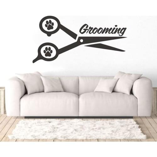 Pets Paws Wall Art Murals Pet Grooming Salon Window Vinyl Sticker Dogs Cats Beauty Salon Décor Scissors Wall Decal AZ740