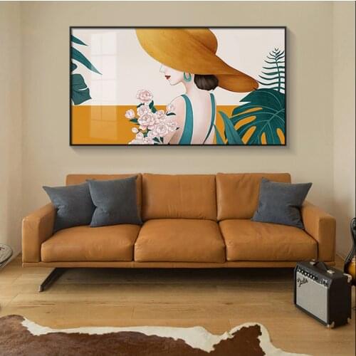 Figure Art Big Hat Beauty Romantic Poster Printing Modern Flower Decoration Painting Waterproof Family Gift Mural 60x90cm