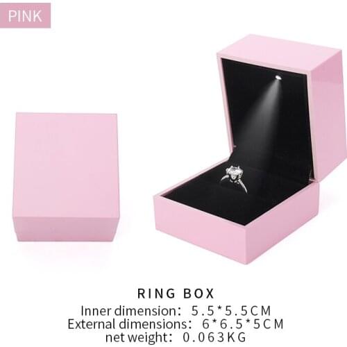 Glossy Pink Led Wedding Ring Display Jewelry Box Female Earring Necklace Bracelet Case Jewellery Holder For Lover Birthday Gift