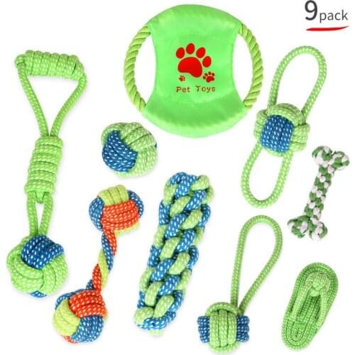 Dog Toys Puppy Chew Teething Toys Teeth Cleaning Outdoor Traning Fun Playing Cotton Green Rope Ball Toy For Large Small Dog