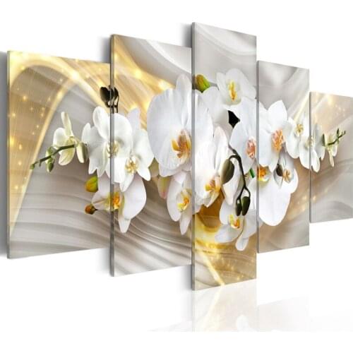 Canvas Painting 5 Panel Home Decor Wall Art Fresh White Magnolia Flower Picture Prints Modular Poster For Living Room Framework