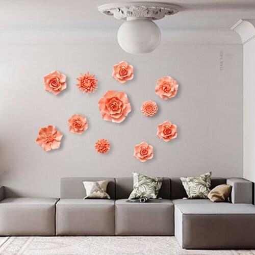 Chinese Orange Ceramic Peony Rose 3D Wall Sticker Hall Store Hotel Wall Mural Decoration Home Livingroom Wall Hanging Ornaments