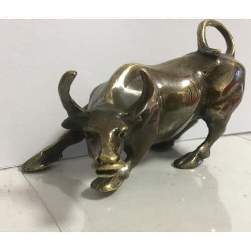 Beautiful And Mighty Wall Street Bull Bronze Statue Desk Furnishings, Exquisite Gifts 11.5cm