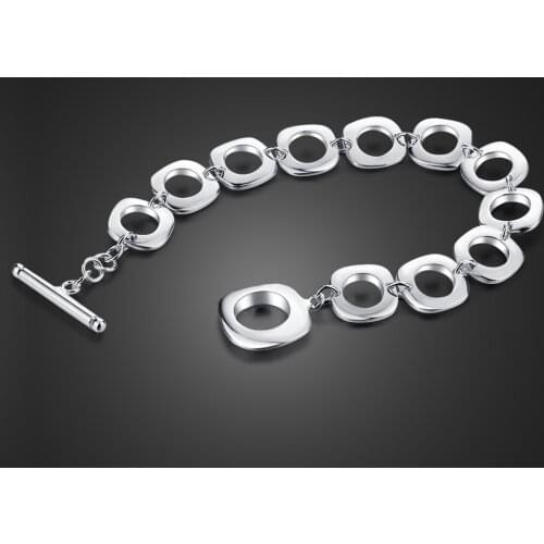 Minimalism Square Bracelet 100% 925 Sterling Silver Personality Women Hand Catenary Wholesale Fashion Cuff Jewelry