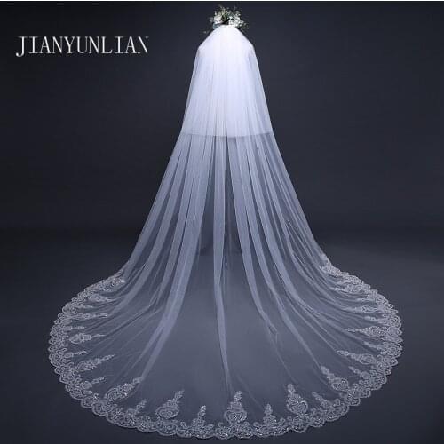 Fashion 5 Meter veil wedding Long Lace Edge Bridal Veil with Comb Wedding Accessories Sluier Vestido de noiva voile de mariee