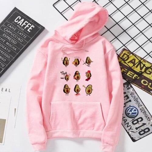 Fashion New Harajuku Autumn Pink Hoodies Women Cartoon Avocado Printed Loose Hooded Sweatshirt Streetwear Long Sleeve Pullovers