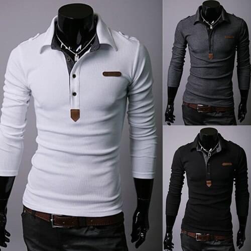 Trade spring Wholesale 2015 Long Sleeve Mens Polo Shirt stitching Paul casual shirt 30