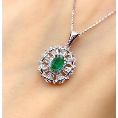 Natural Real Emerald Pendant Fahsion Necklace 925 Sterling Silver For Men or Women Female BirthdayJewelry