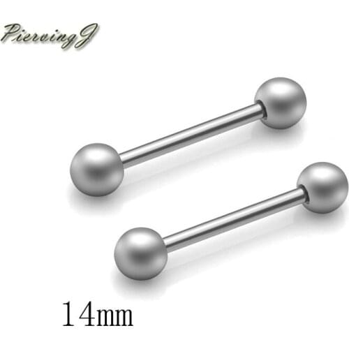 PiercingJ New Grade 23 Titanium 14G 14mm / 16mm Bar Nipple Tongue Ring Straight Barbell Nipple Rings Body Piercing Jewelry