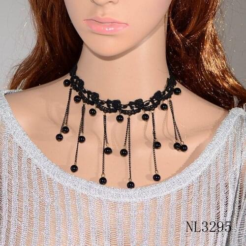 New Arrival Gothic Bead Pendant Black Chain Necklace for Women Chunky Statement Vintage Beauty Lace Jewelry